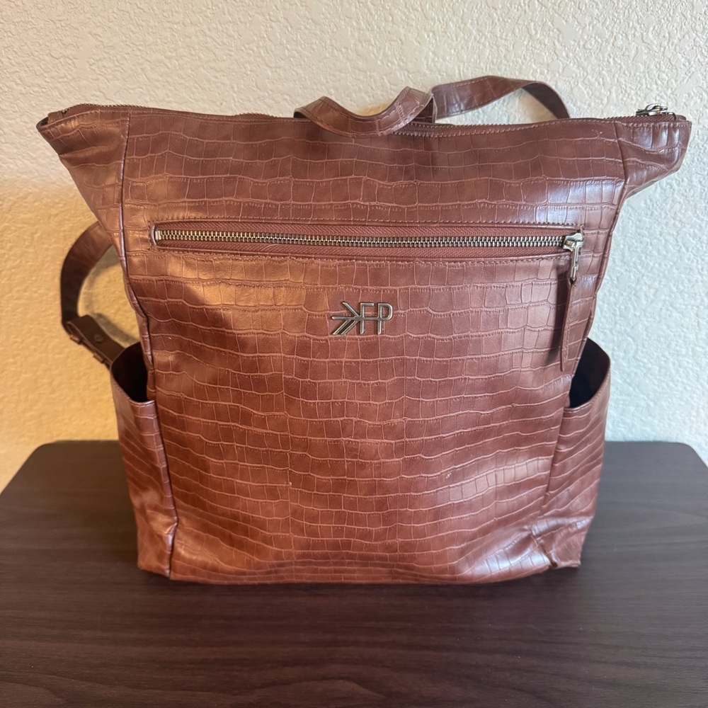 Freshly Picked Classic Diaper Bag Backpack Brown Croc Embossed Vegan Leather